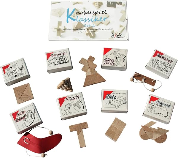 Knobelspiel Klassiker Sets - 8 Geschicklichkeitsspiele in Geschenkverpackung - incl. Lösung (Set 1) - 5