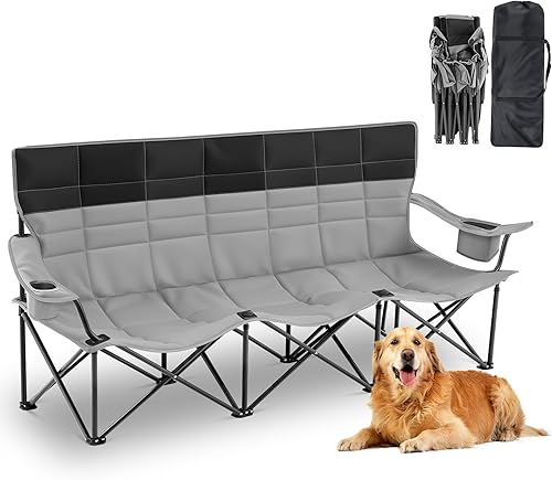 Sofá de dos plazas bajas para 3 personas, silla de camping para exteriores, portátil, totalmente acolchada, silla de campamento para adultos,