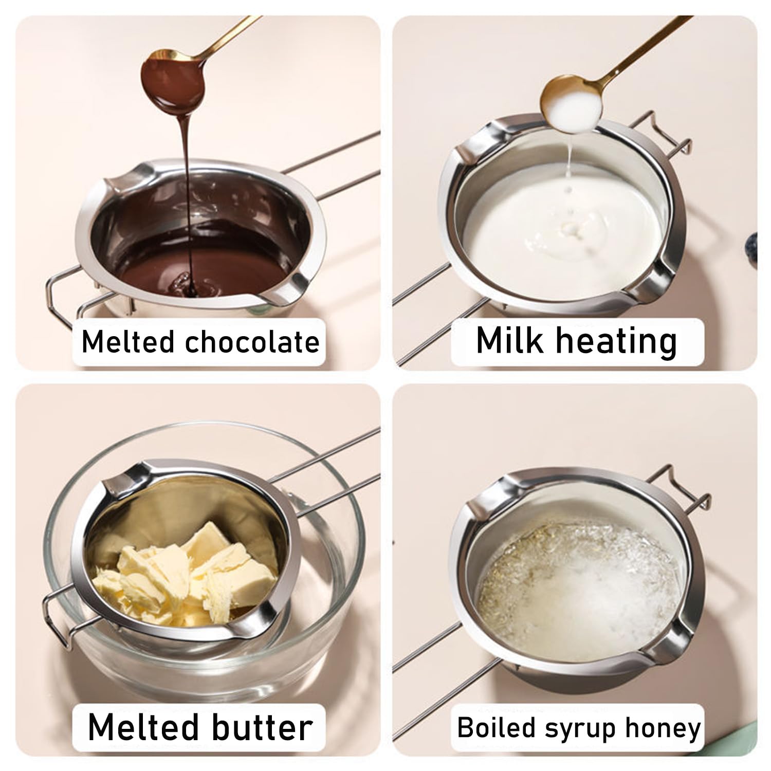 1 Stück Wasserbad Schmelzschale, 1 Stück Schwarz Spatula, Schokolade Zum Schmelzen, Chocolate Melting Cup, 304 Stainless Steel Water Bath, Zum Schmelzen Von Schokolade, Butter Und Milch Heizung