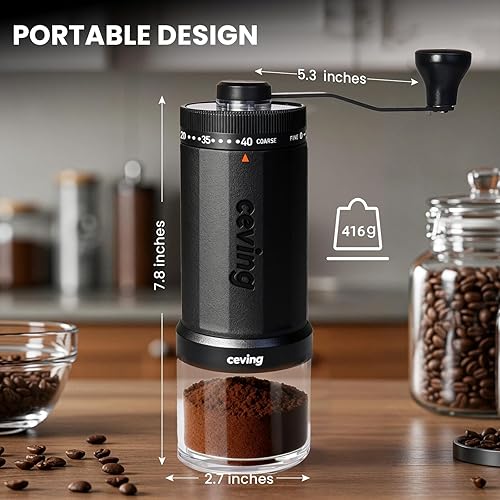 Miniatura 6 de El primer molinillo de café manual de gran capacidad de 2.12 oz del mundo, molinillo de café portátil de grano de café con 40 ajustes ajustables,
