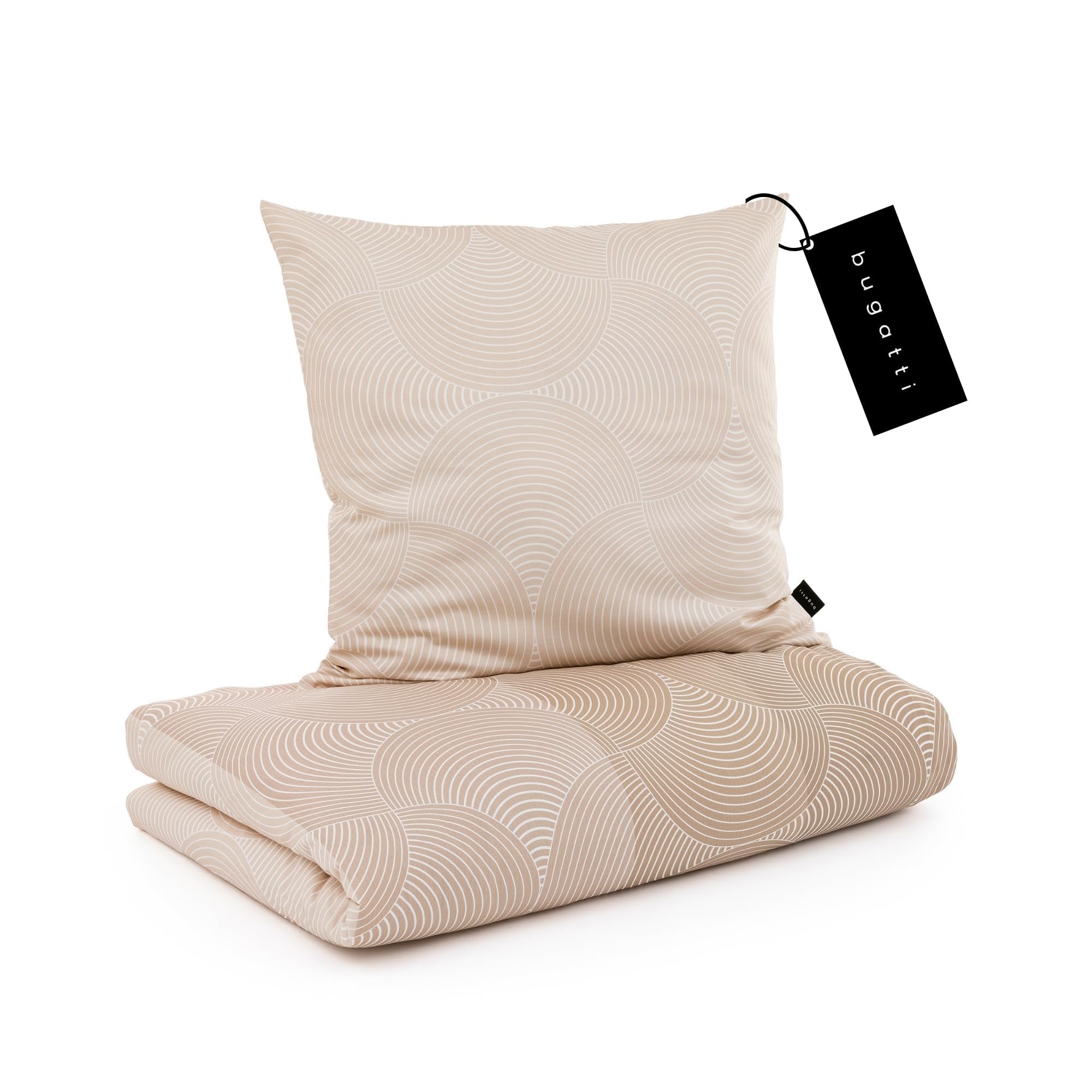 BUGATTI Ropa de cama de 135 x 200 cm – 100% algodón, cierre de cremallera, suave, lavable, diseño de círculos, color beige