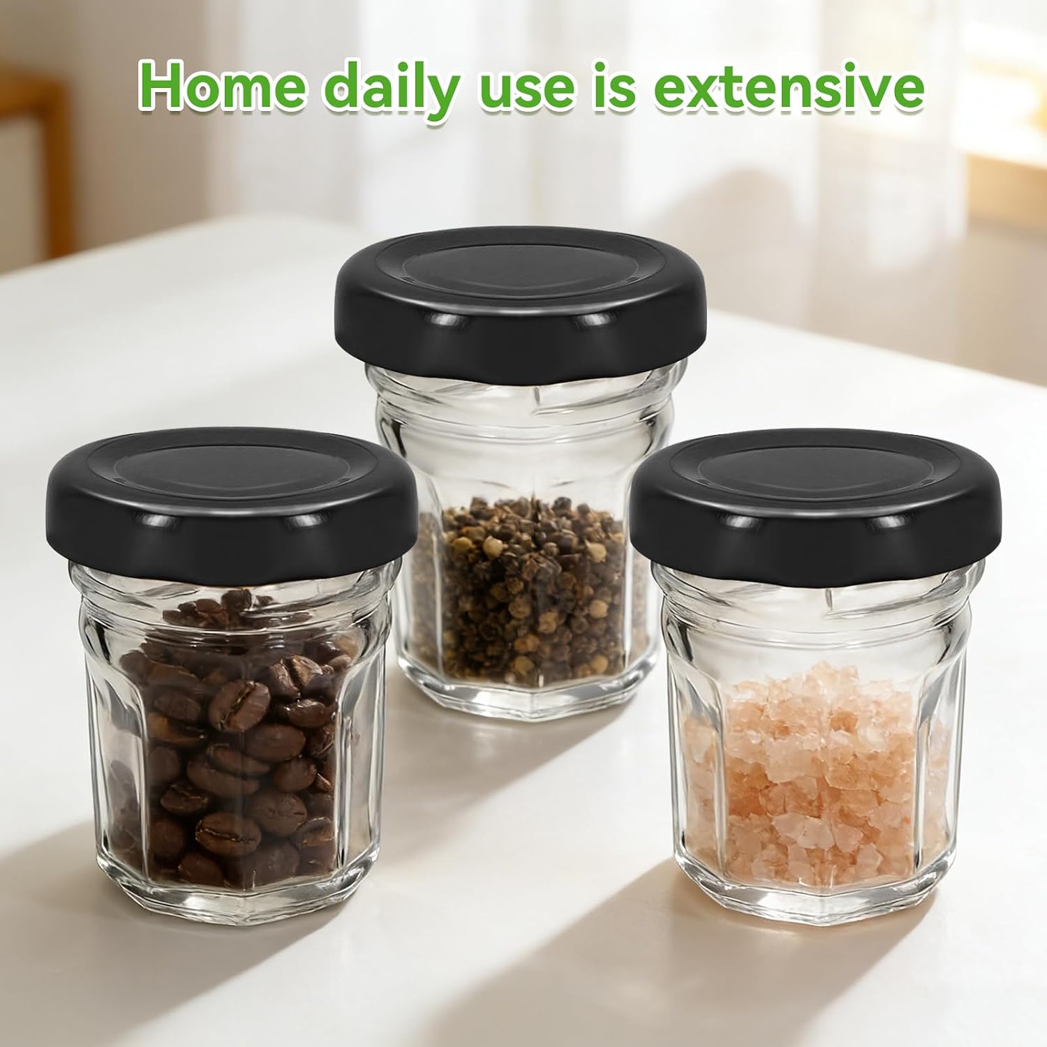 1Pc 1.3oz Wide Mouth Polygon Glass Jars with Lids, Octagonal Base Mini Candle & Honey Jars for Candle Making, Jam, Crafts, Wedding & Party Favors, 40ml (Black lid) image 4