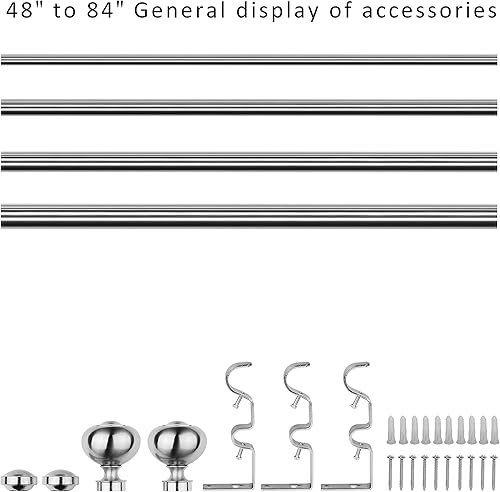 Miniatura 2 de Barra de cortina doble de 1 pulgada con remates Urm - 48 a 84 pulgadas, níquel arena