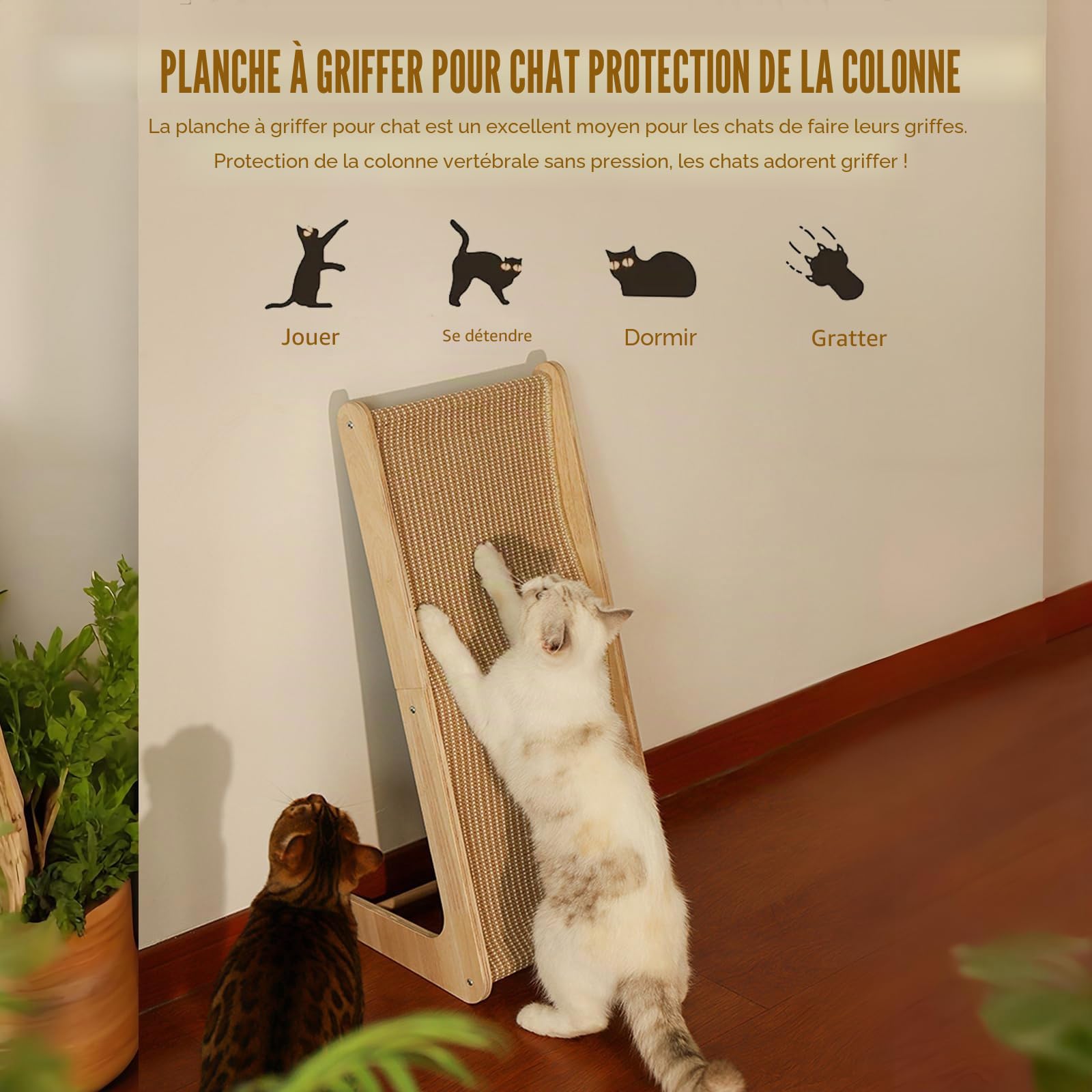 Griffoir pour Chat, Panneau à griffer de 69 cm de Haut pour Chats d'intérieur, Poteau à griffer en sisal, Protection pour Meubles, Meuble en Forme de L pour Tous Les Chats, pour Jouer et se détendre.
