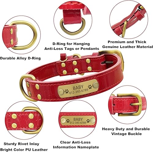Miniatura 32 de Collar de perro de cuero genuino personalizado con placa de nombre grabada, duradero y elegante collar de perro personalizado para perros pequeños
