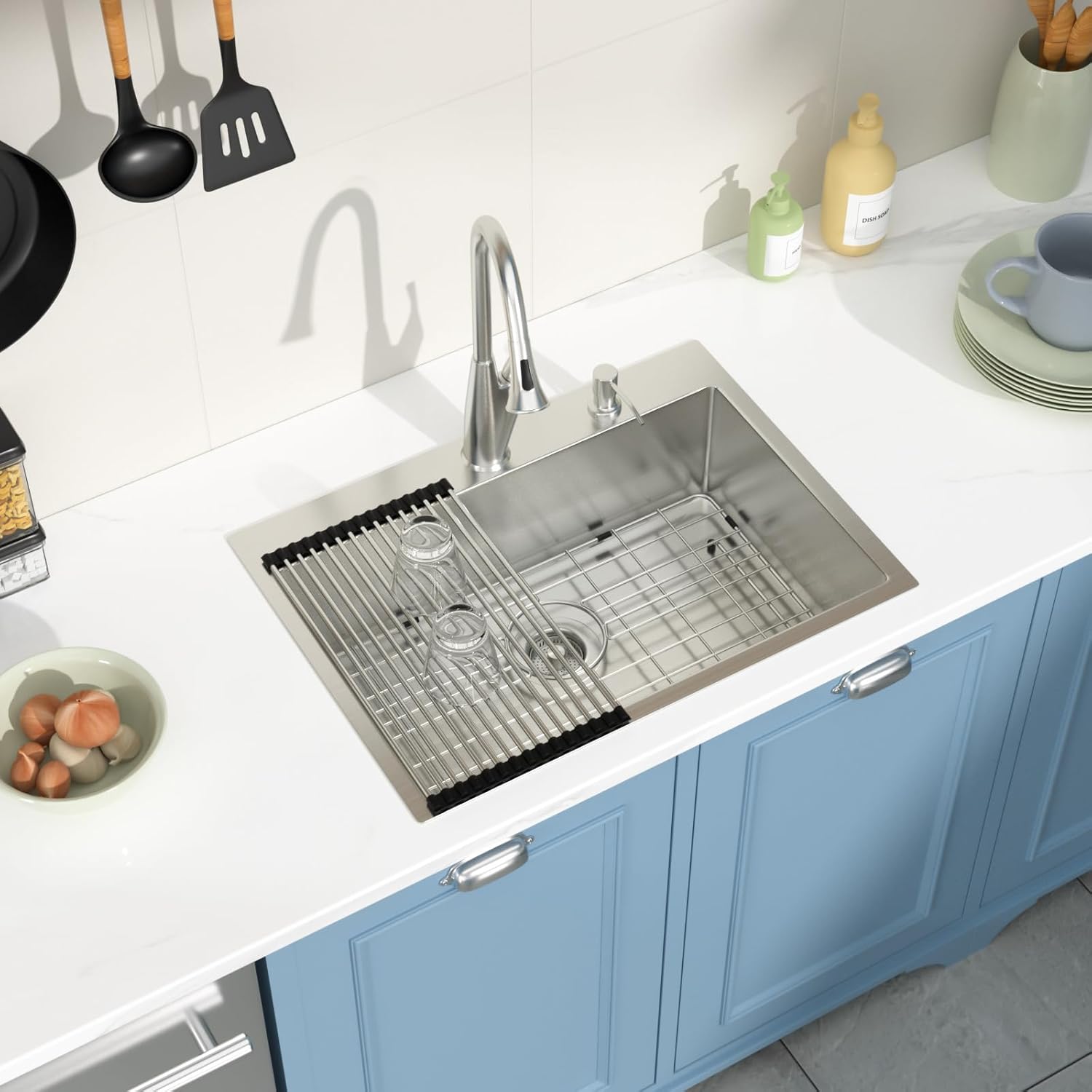 Drop in Kitchen Sink 24x18 Inch 16 Gauge Stainless Steel Handmade Topmount Kitchen Sink Single Bowl -8 Inches Deep