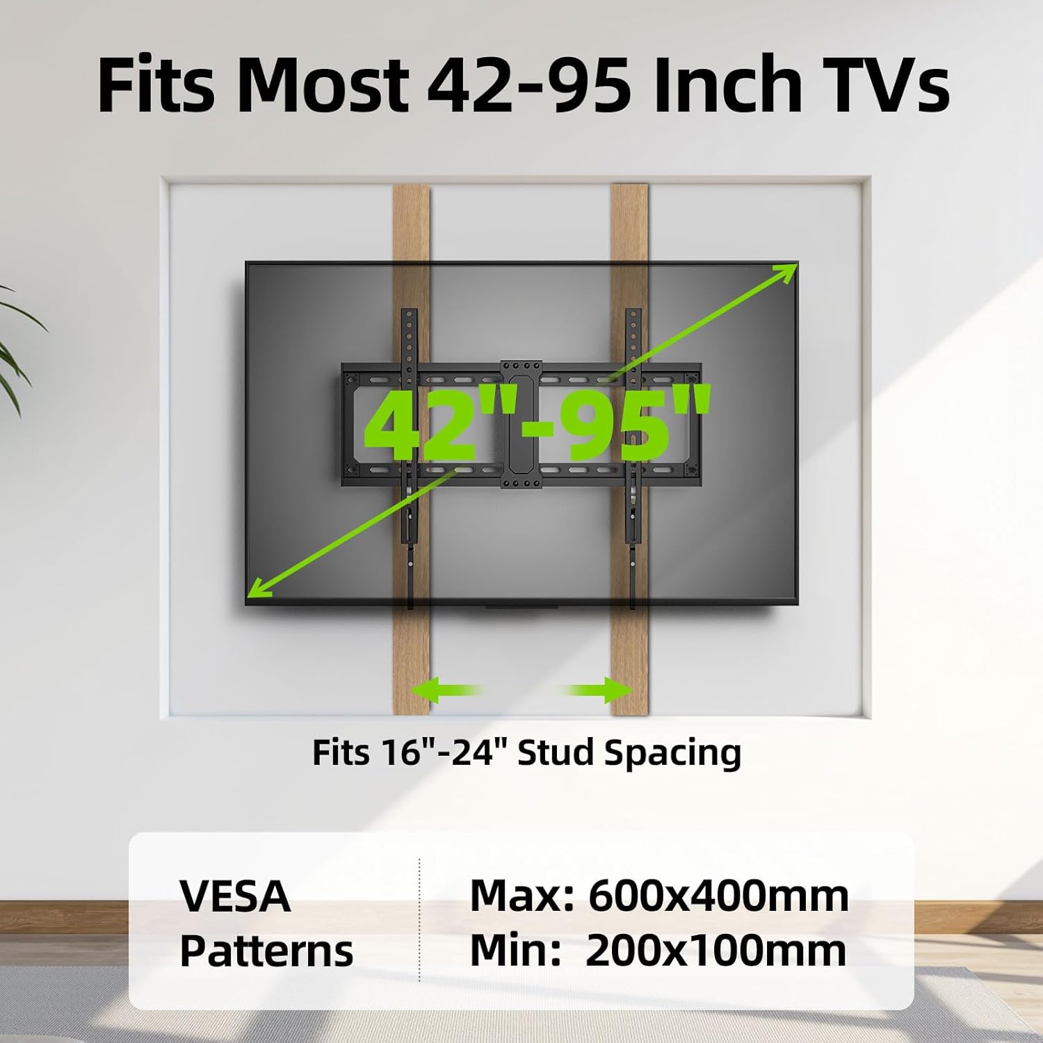 USX MOUNT TV Wall Mount,Low Profile TV Mount for Most 42-95 Inch Flat Screen Televisions,Max VESA 600x400mm Fixed Wall Mount Bracket Holds up to 132 lbs,Fits 16/18/24 Studs
