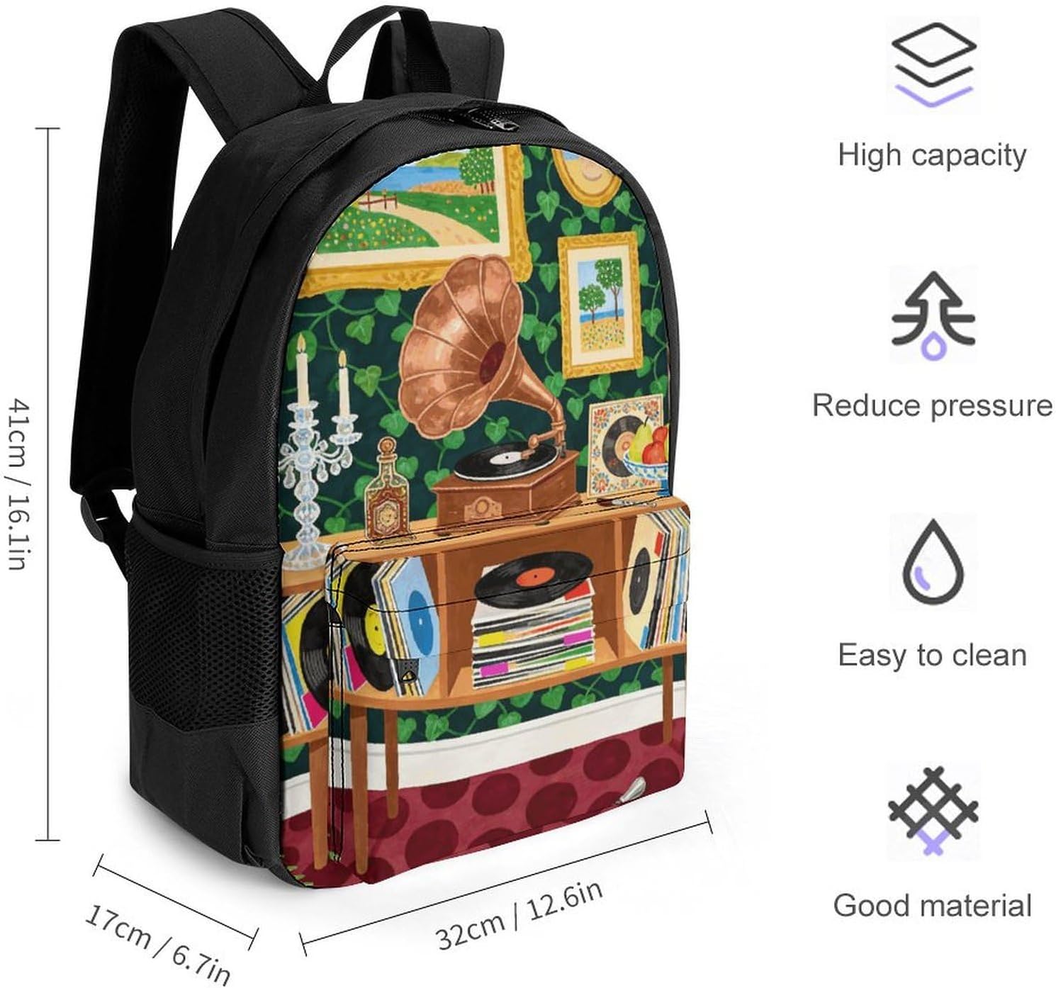 Retro Music Theme 16 Inch Laptop Backpack for Men Women image 2
