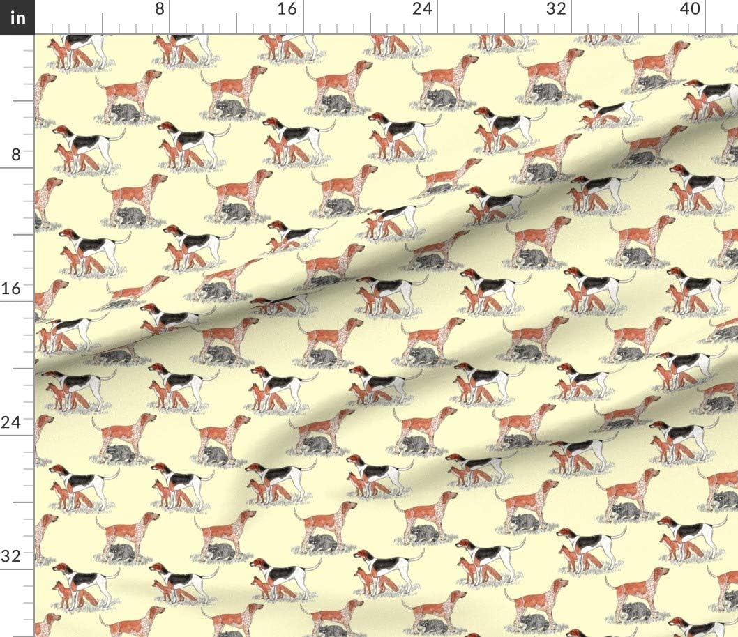 Spoonflower Fabric - Dogs Hound Fox Hunting Printed on Petal Signature Cotton Fabric by The Yard - Sewing Quilting Apparel Crafts Decor