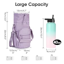 sportsnew Water Bottle Holder with Strap 32oz 40oz Insulated Water Bottle Carrier Sling Bag with Phone Pocket Tumbler Bag Cup Sleeve Crossbody Pouch for Walking Hiking Travelling Carrying, Purple