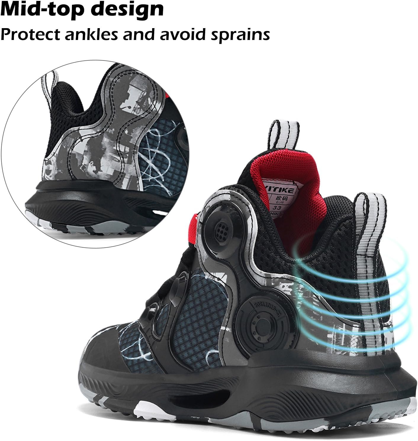 VITUOFLY Kids Basketball Shoes Boys Air Cushion Sneakers Girls Mid Top School Hoops Shoes Non-Slip Outdoor Sports Running Gym Comfortable Durable Little Kid/Big Kid - Image 4