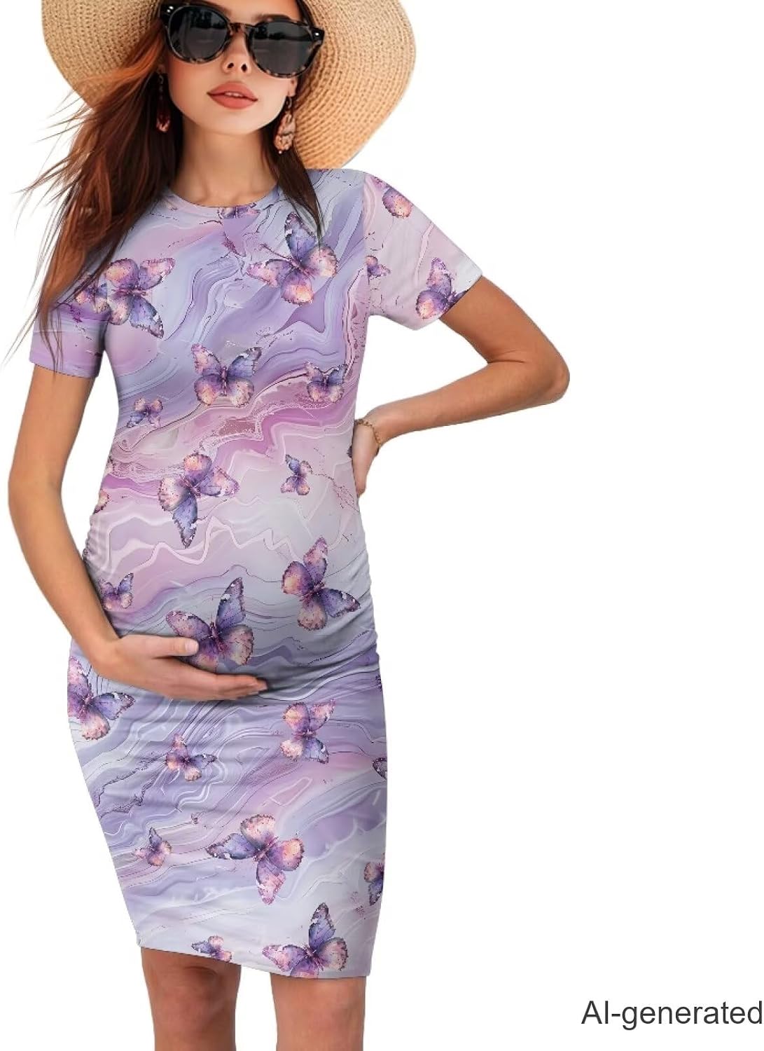 Summer Maternity Dress 2026,Short Sleeve Baby Shower Dress, Slimming Ruched Waist Maternity Outfits Plus Size