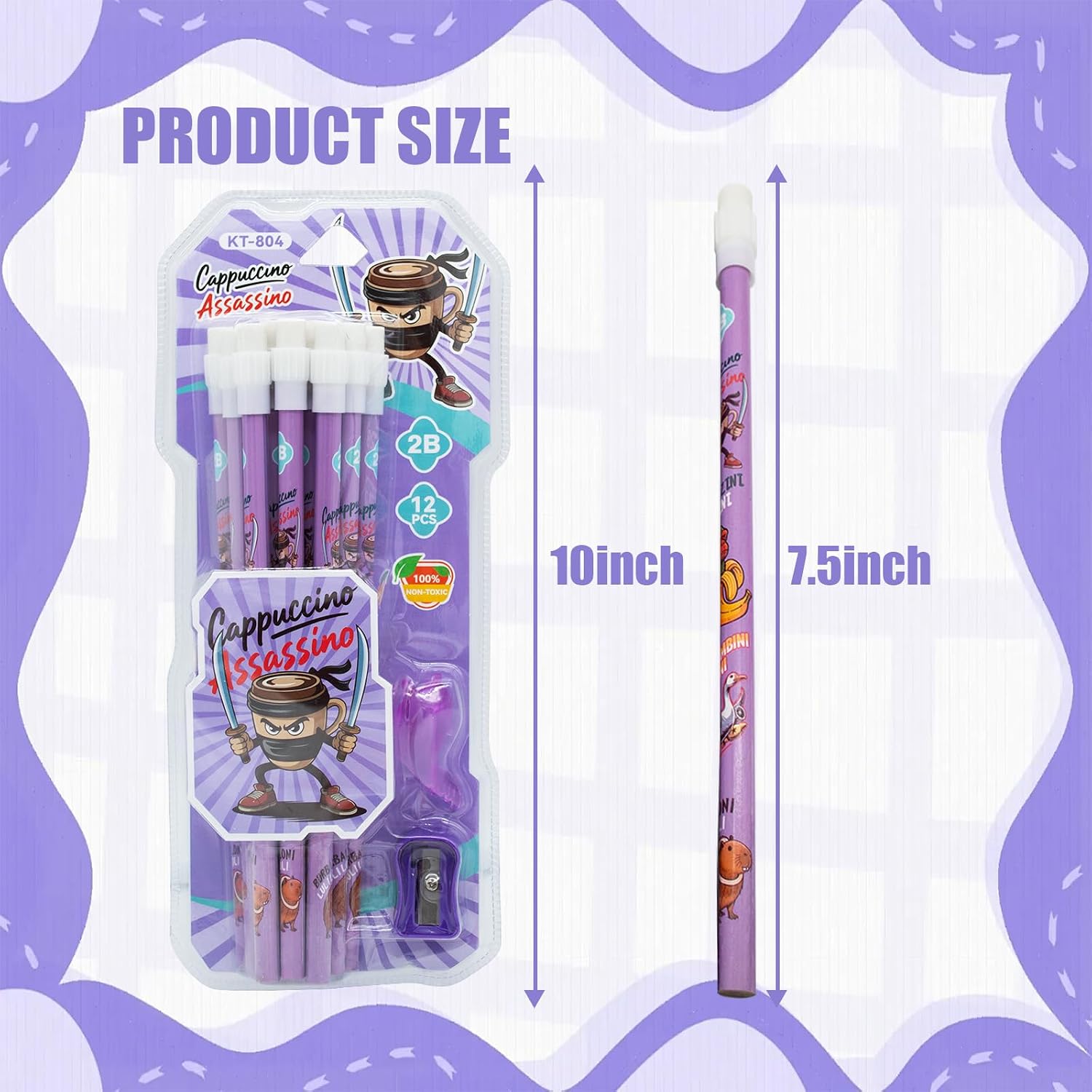 12PCS Italian Brainrot Wooden Pencils with Pencil sharpener and Pen Holder, #2 HB Fun Birthday Pencils Top Erasers for Students, Classroom Must Haves Cute Back to School Supplies for Kids image 2