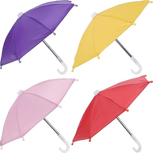 4Pcs Miniature Umbrellas Adjustable Mini Colorful Sunny Rainy Umbrella for 10 Inch People Decoration