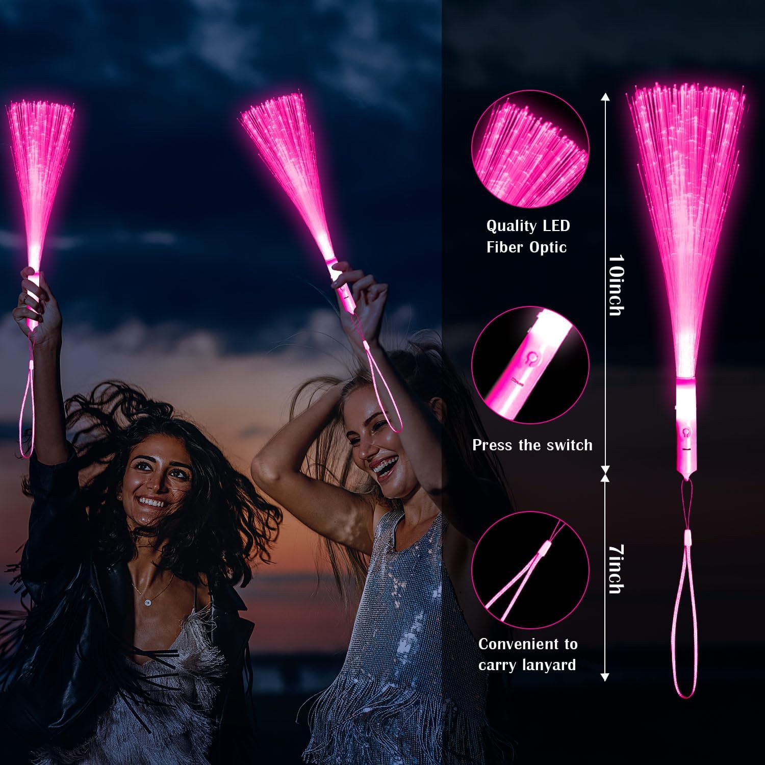 90 PCS Pink Fiber Optic Wands Glow Fiber Wands Bulk LED Light Up Wands with 3 Flashing Modes LED Flashing Sticks for Christmas New Year Valentine's Day Wedding Gender Reveal Birthday