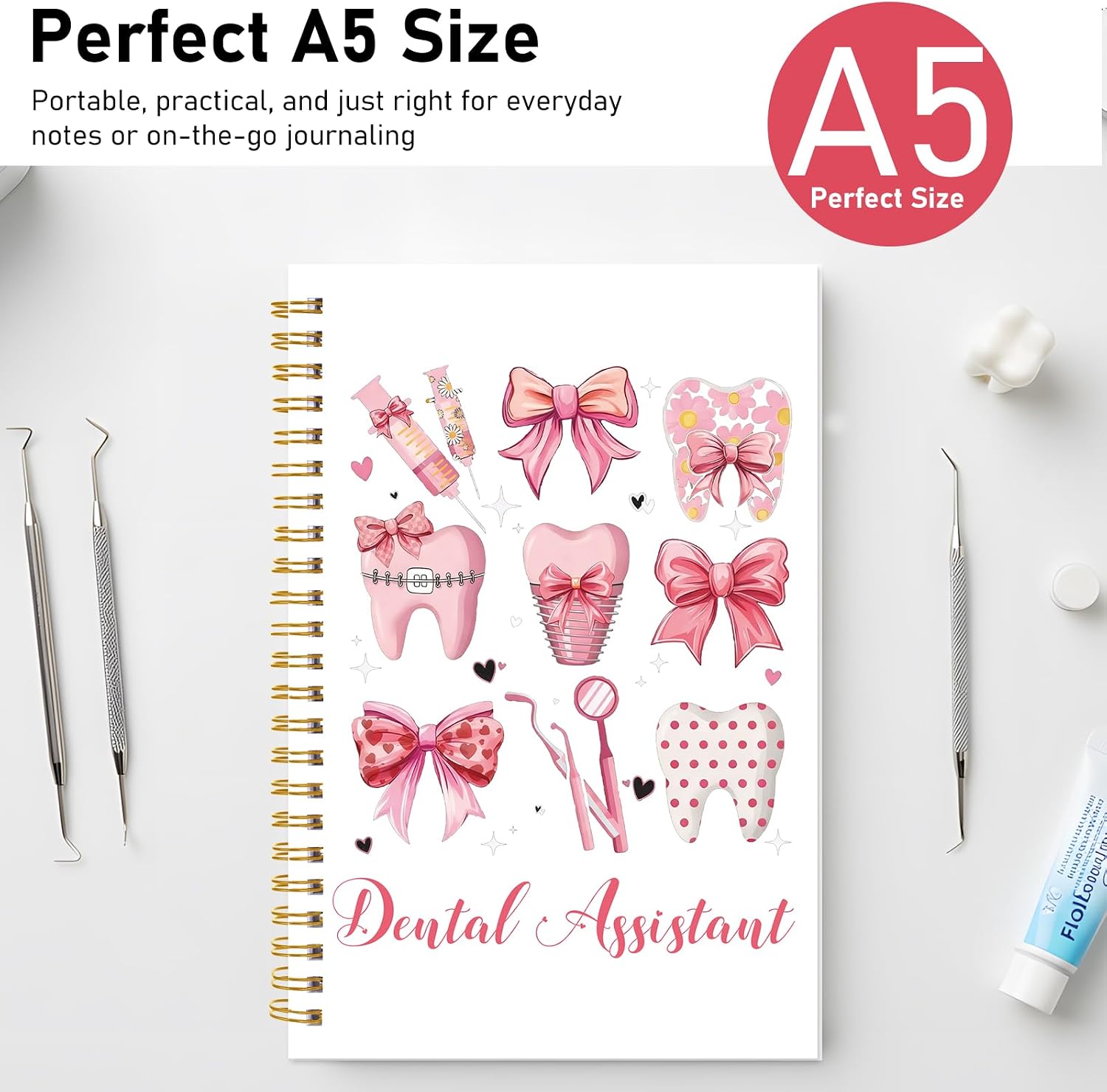 Dental Assistant Spiral Notebook - Teeth Pink Bow Journal Dental Assistant Must Haves Dentist Gifts for Coworker School Office Stationary Supplies 5.5 x 8.3 Inches image 5