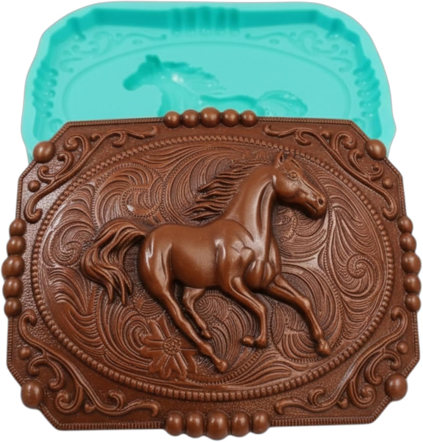 Western Horse Silicone Mold – Detailed Belt Buckle Mold for Resin, Wax Melts, Soap, Candle Toppers, Clay, Chocolate & Fondant Crafts