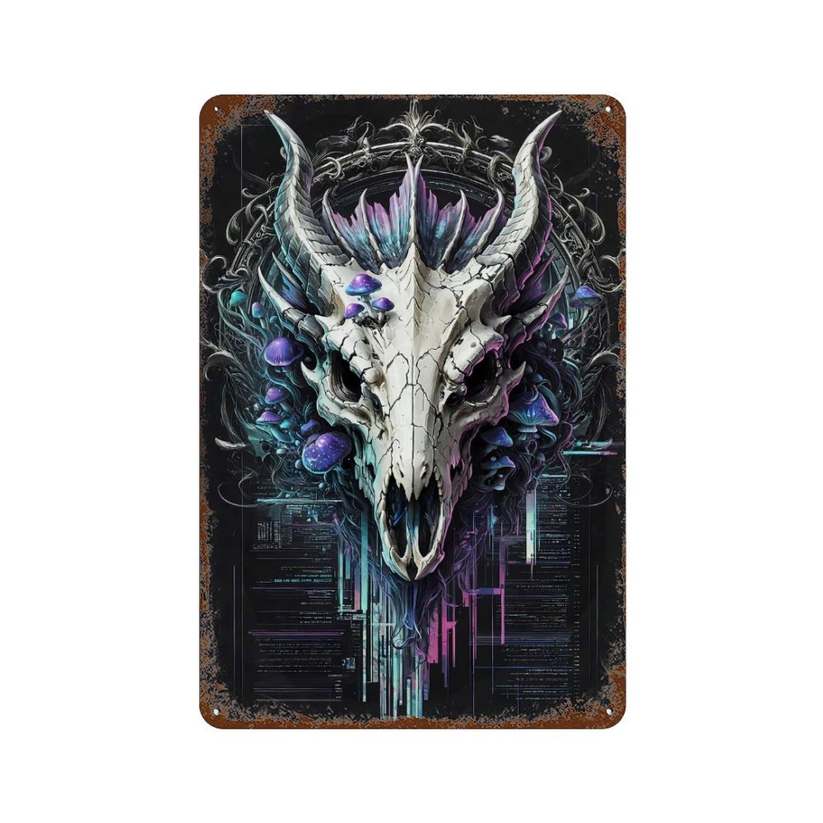 Dinosaur Skull Coding Glitch Retro Metal Sign 11.8"x7.9", for Bistro, Counter And Cafe Decor, Rustic Home Decor