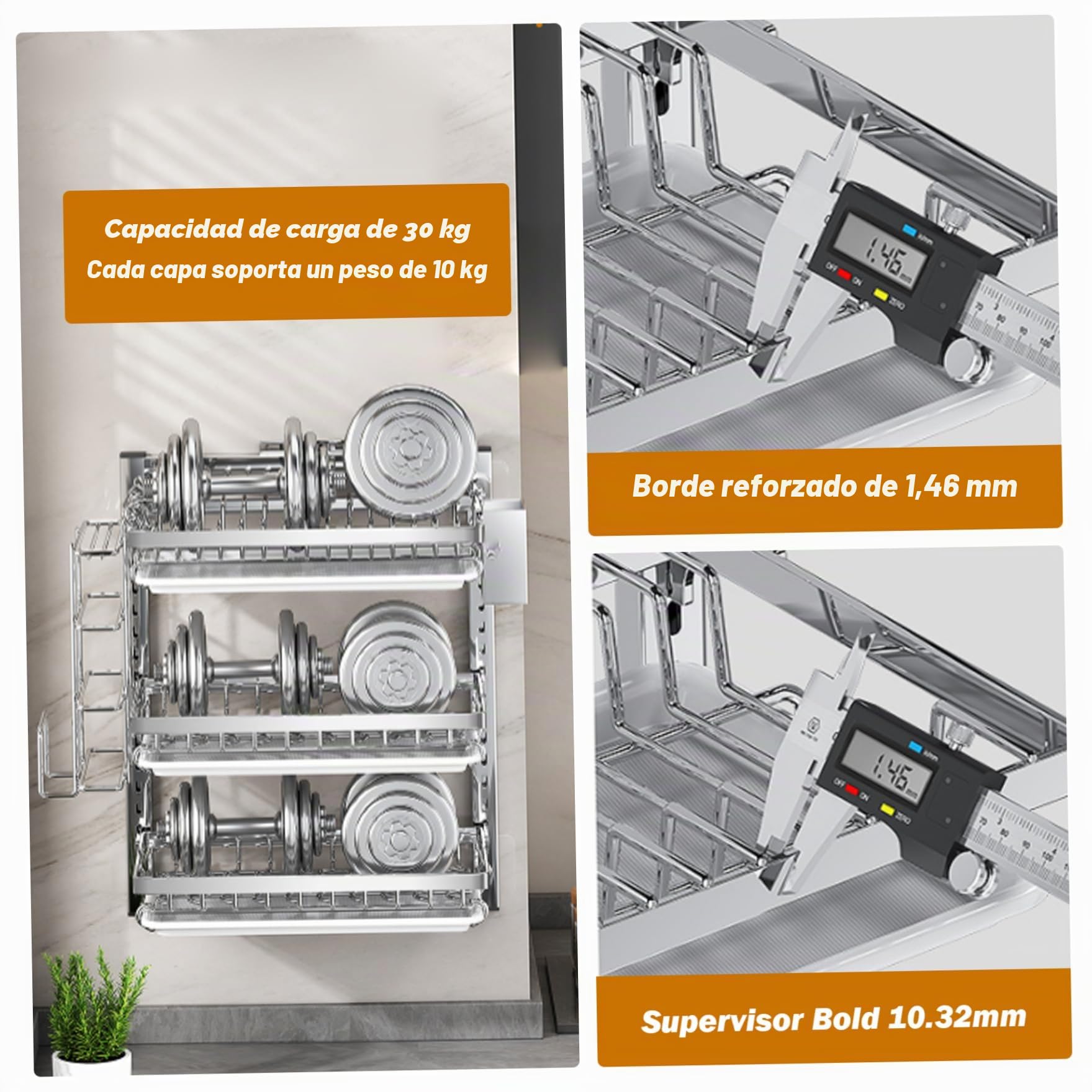 Estante de Secado de Platos Colgantes, 3 Niveles montados en la Pared estatúa Colgante de Plato Colgante Ajustable con estraz con torrente, Ganchos ＆ Soporte de culterio sin perforación