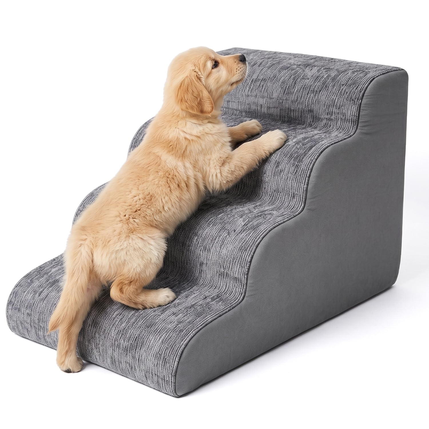 Scala per animali domestici a 4 gradini per letto, divano, 44,2 cm di altezza, in schiuma antiscivolo, copertura lavabile, rampa per animali domestici per cani di piccola taglia, cani anziani, razze a