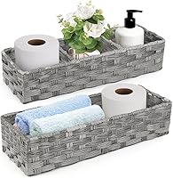 Vista 1 de LotFancy Cesta de almacenamiento de papel higiénico, paquete de 2 cestas tejidas para tanque de inodoro, cesta de almacenamiento trasera