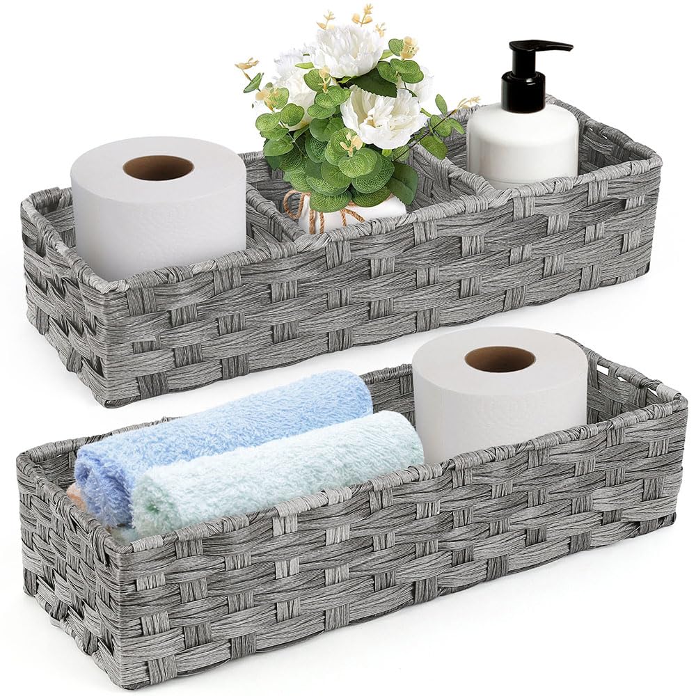 LotFancy Toilet Paper Storage Basket, 2 Pack Woven Toilet