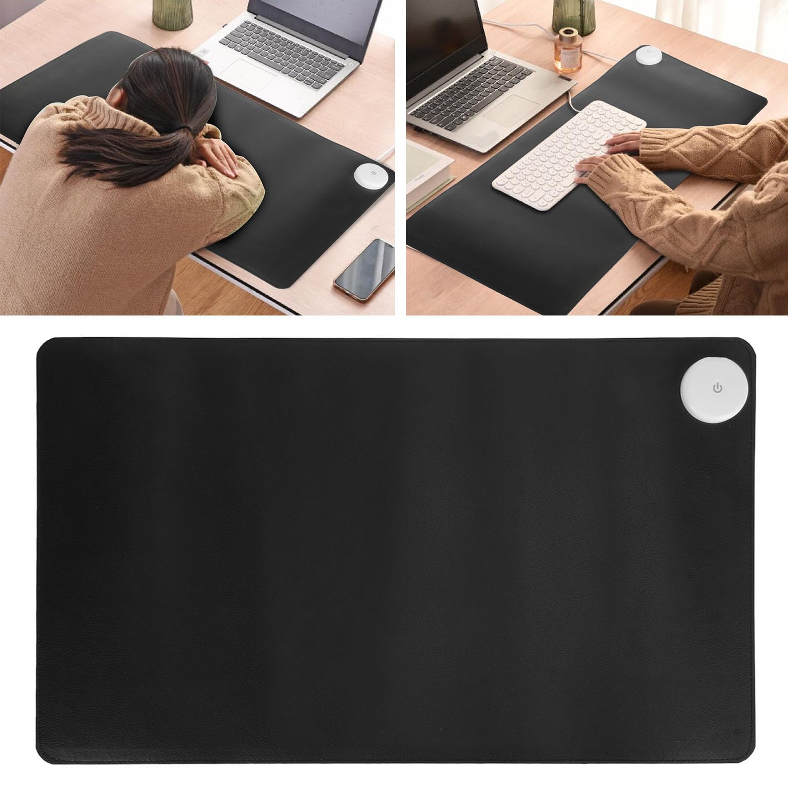 Annadue Tapis de Bureau Chauffant en Cuir PU, Tapis de Souris et Clavier, 60 x 36 cm, avec 3 Niveaux de Chaleur, pour les Mains