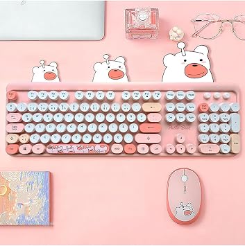 Microcase Mofii Ay c k Desenli Kablosuz Renkli Yuvarlak Tu lu T rk e Klavye Mouse Set, Pembe