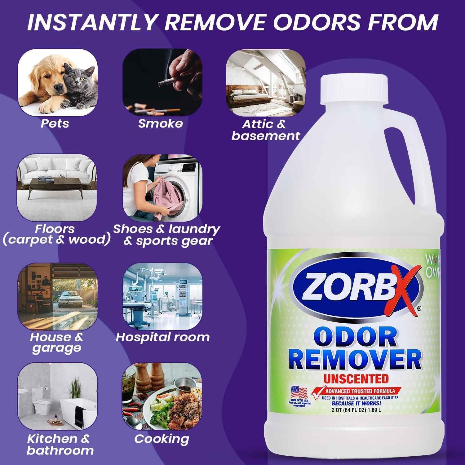 ZORBX Unscented Odor Eliminator for Strong Odor - Advanced Trusted Formula, Fast-Acting Odor Remover Spray for Dog, Cat, House & Carpet (32 Oz + 64 Oz)