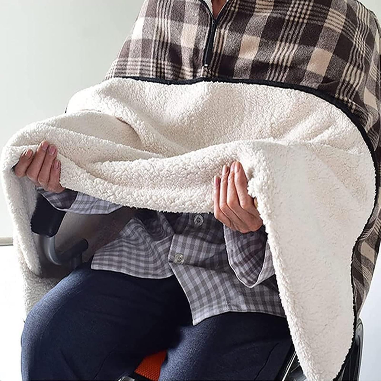 Manta para Silla de Ruedas, Poncho de Invierno para Silla de Ruedas Abrigo para Manta Térmica Cálida con Capucha, con Forro Polar Cubierta cálida para Mujeres y Hombres