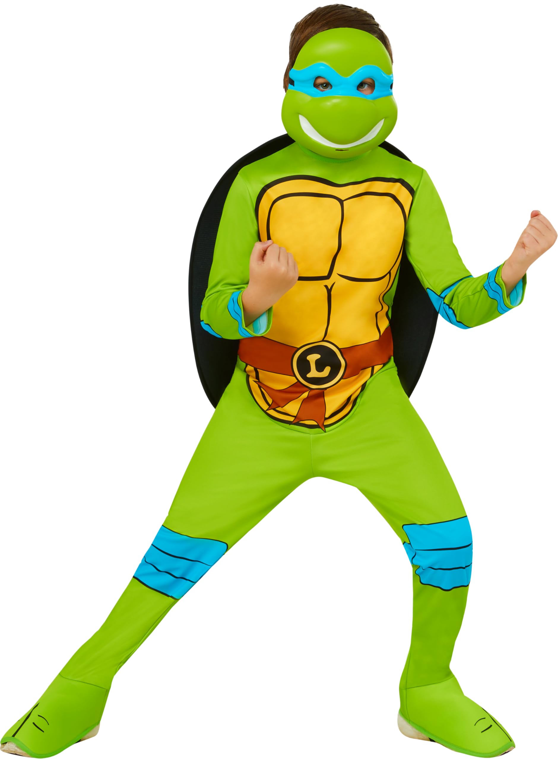 Rubies Kostium Leonarda dla dzieci, nastoletnie żółwie ninja, muszla, półmaska na imprezy tematyczne i Halloween, rozmiar L