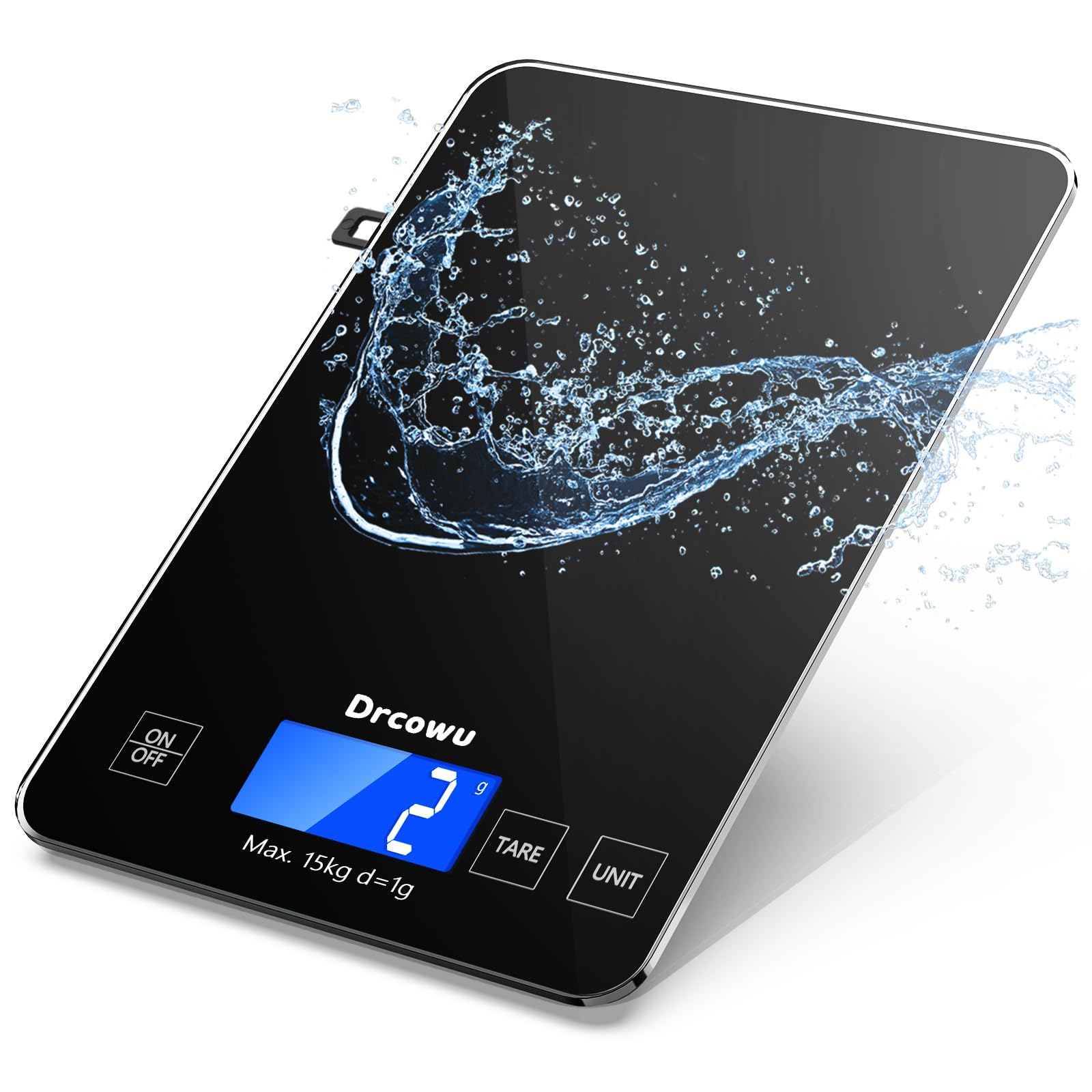Küchenwaage 15kg/1g mit einstellbarer Abschaltzeit und groß LCD-Display | Küchenwaagen Digital gramm Genau mit Tarafunktion, Küchenwaage Schwarz für Sauerteigbrot, Backen und ketogene Ernährung