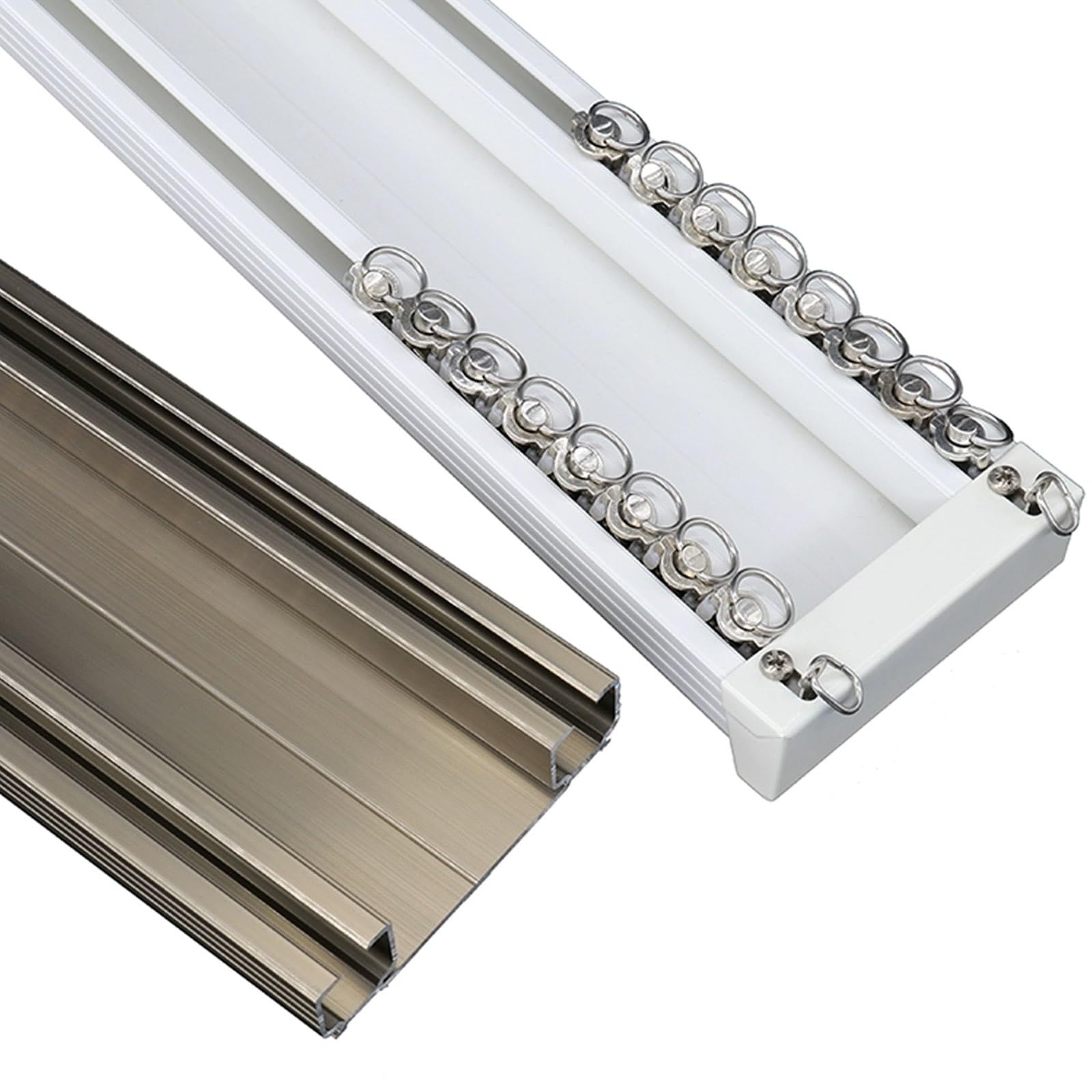 Riel deslizante de doble vía para cortinas de techo en aluminio crema resistente de 340 cm