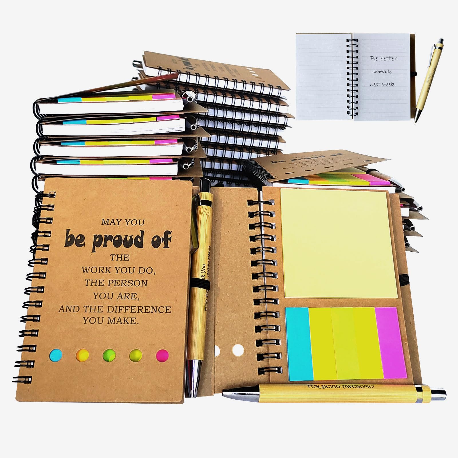 Riiriou 38 Sets Employee Appreciation Inspirational Spiral Journal With Sticky Note Notepad Motivational Bamboo Ballpoint Pen Bulk for Nurse Teacher Student Coworker Thank You Present (38pcs)