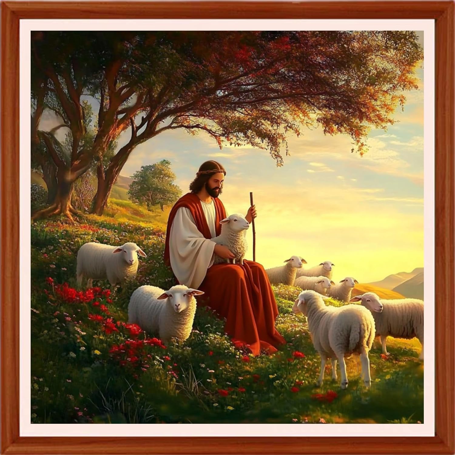Redxing Counted Cross Stitch Kit for Beginners,Unprinted Needlepoint Kits for Beginners Cross Stitching Embroidery Kit 11CT Stitches kit-Jesus Shepherd 18x18 inch