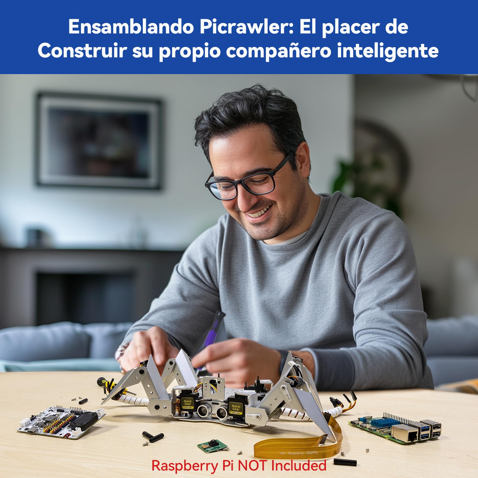 SUNFOUNDER PiCrawler AI Robot Kit para Raspberry Pi, Sombrero Robot, Módulo de Cámara, Multi-Función DIY Robots Biónicos para Niños y Adultos, Pilas Incluidas (Raspberry Pi NO Incluido)