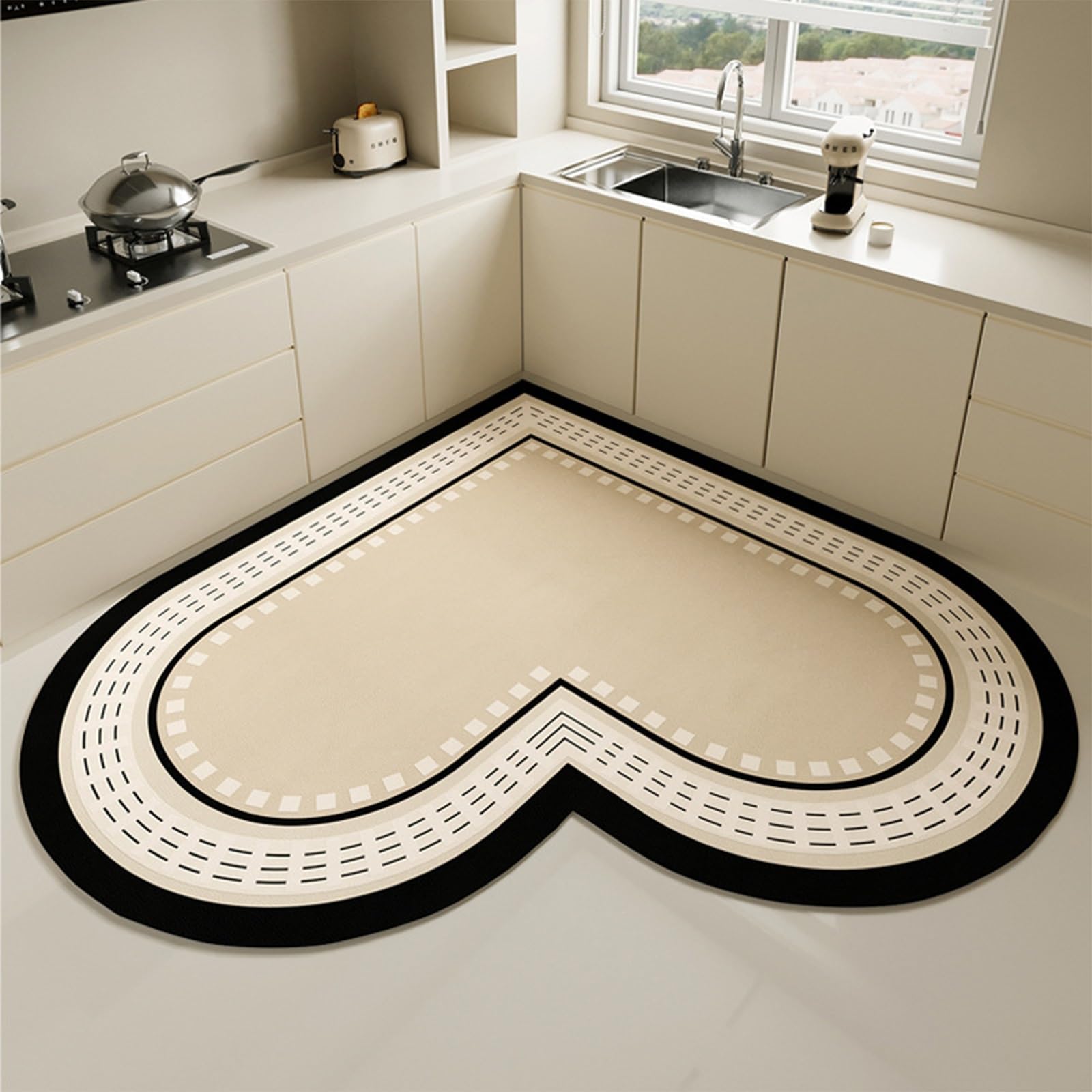 Alfombra de cocina con forma de corazón para un suelo seco y cómodo al cocinar