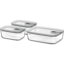 Mepal - Set Glass Food Container EasyClip - Container with lid & sliding closure - Meal prep boxen - Suitable for microwave, steamer, refrigerator and freezer - 2x 700 + 1500 ml - Nordic sage