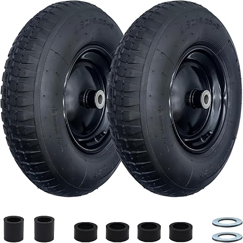 2-Pack 4.804.00-8" Pneumatic Wheelbarrow Wheel and Tires with 3"- 7" Center Hub and 58" Bushings for Wheelbarrow and Yard Cart Garden Wagon