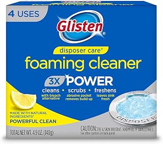 Glisten Disposer Care Garbage Disposal Cleaner & Odor Eliminator, Foaming Action, Lemon Scent, 4 Uses