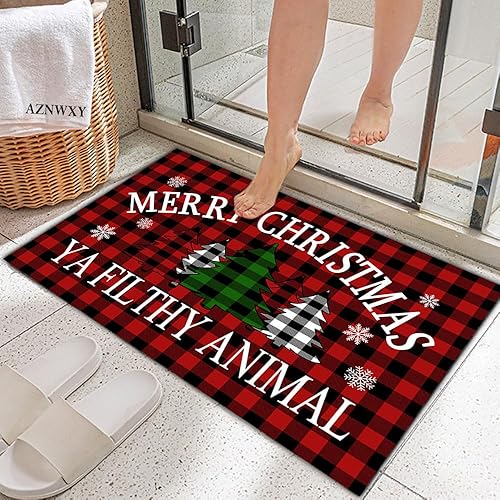 Miniatura 6 de AZNWXY Felpudo con texto en inglés «Merry Christmas» – Felpudo de bienvenida, decoración navideña, felpudo de porche delantero, decoración de casa