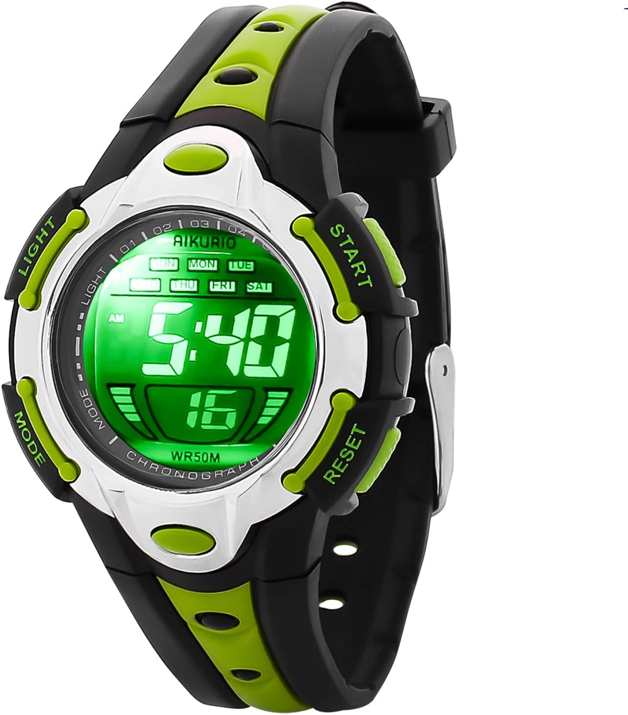 Children's Digital Watch 50M Waterproof with Silicone Strap and 8 Colours LED Lights for Sports Outdoor AKR006