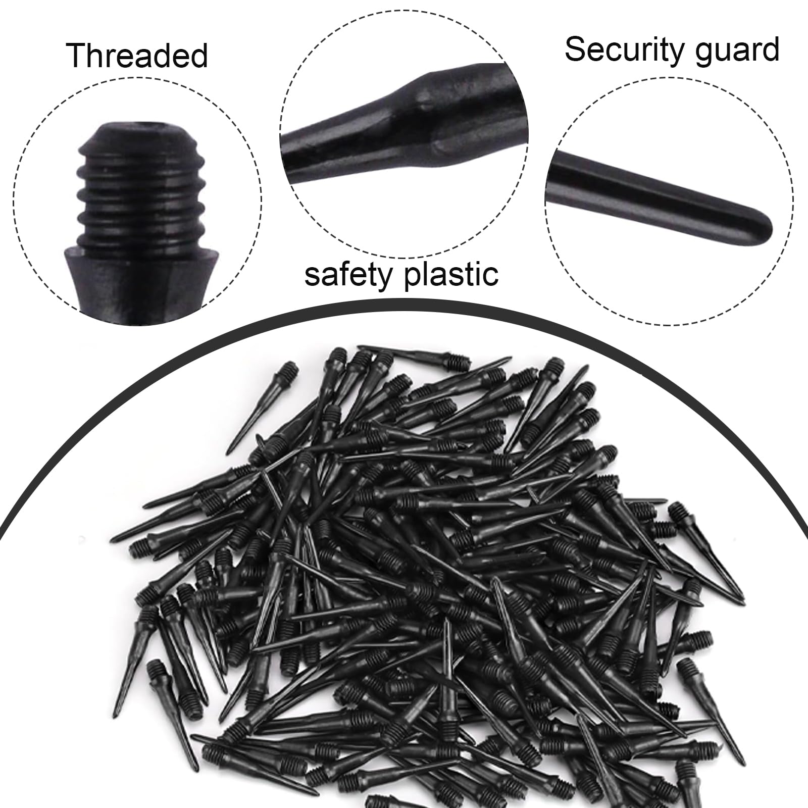 50 Pièce Pointes de Fléchettes en Plastique, Embouts de Fléchettes en Plastique, Pointe de Fléchette Souple, Professionnel Bout Fléchettes, Filetage 2BA, pour Fléchettes Électroniques,Noir