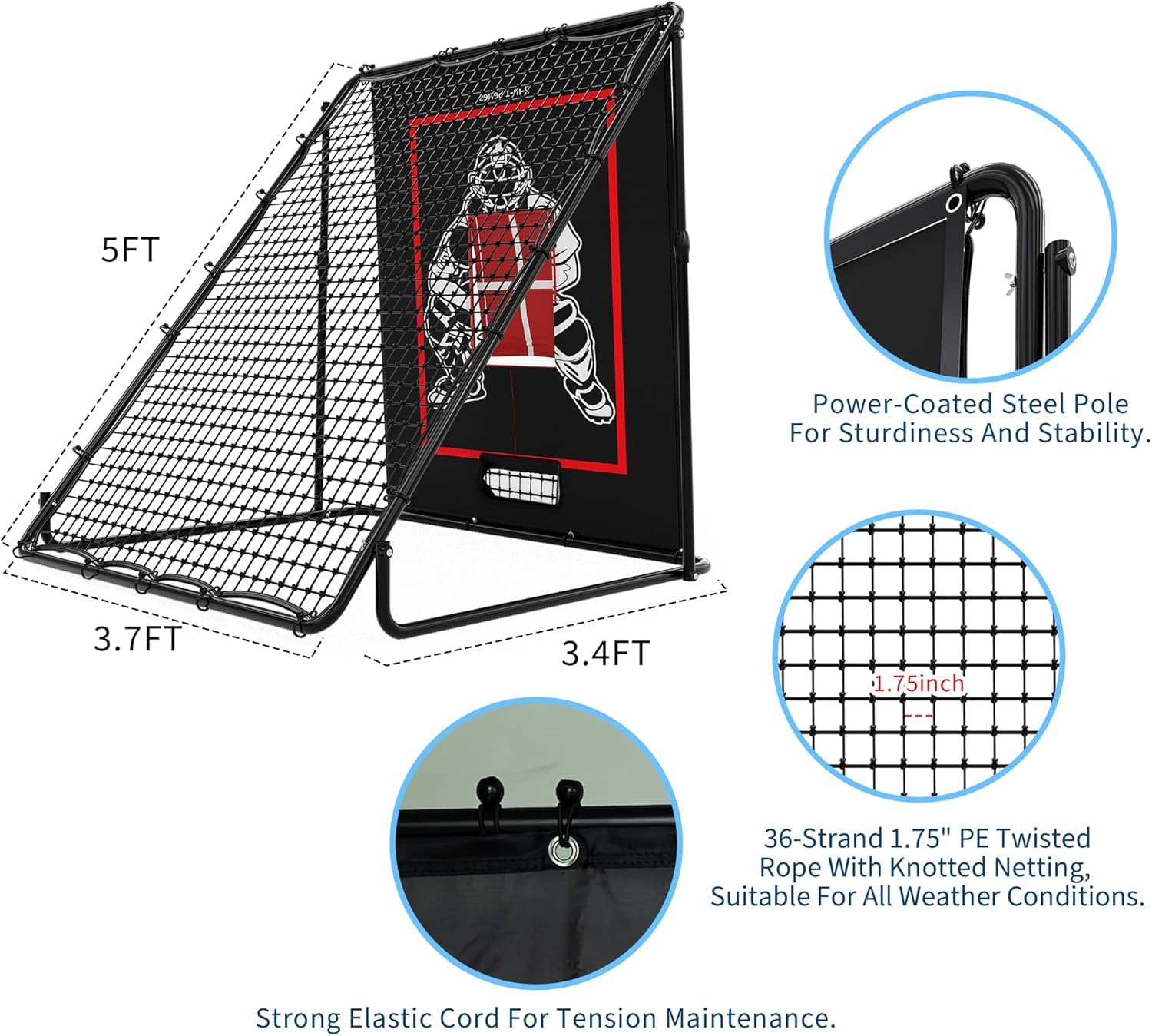 Baseball Rebounder Netz, 155 x 111 cm, Mit 9-Loch-Ziel, Verstellbarer Bounce-Back-Trainer, Strike-Zone-Übungsnetz Für Softball Und Baseball, Trainingsgerät Für Den Garten