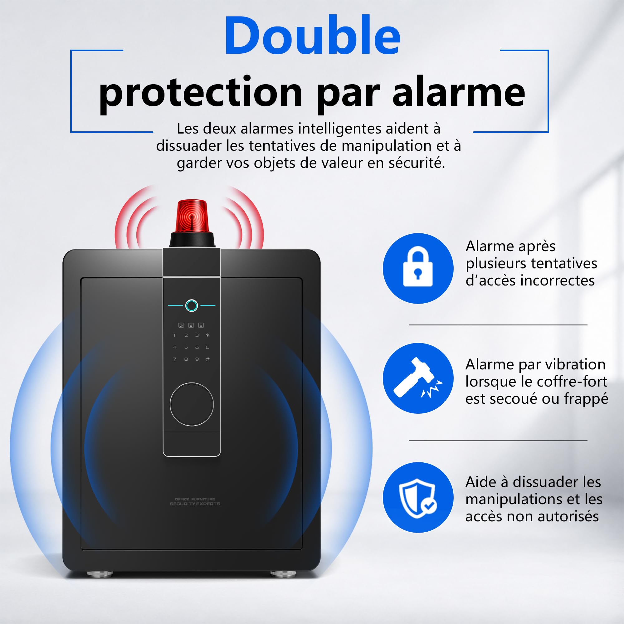 22KG Lourd Coffre Fort en Acier, 52L Coffre-fort Électronique avec Empreinte, Digitale Code et Clé, pour Maison et Bureau, Idéal pour Bijoux, Argent et Documents A4, Notice en Français (Noir,52L)