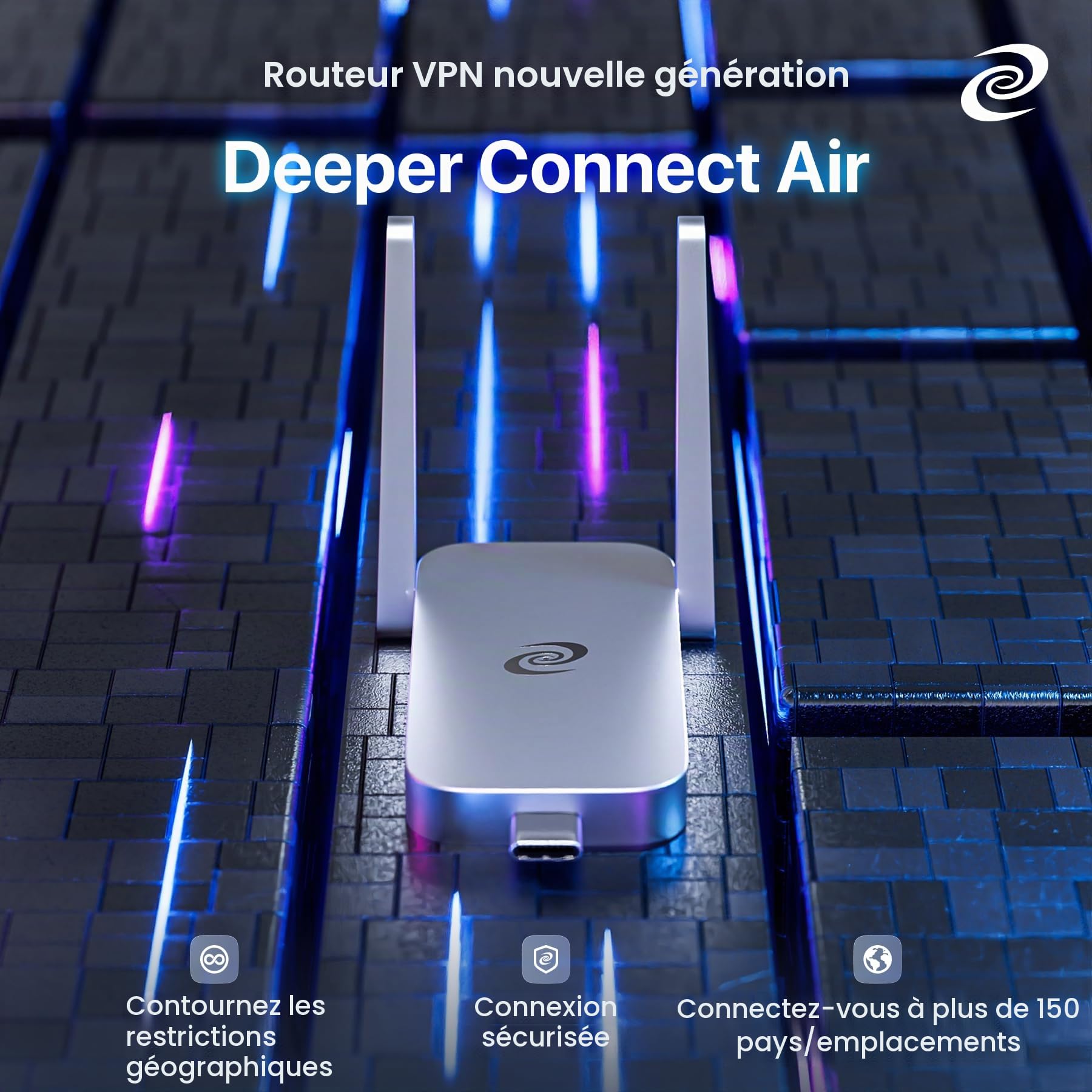 Deeper Connect Air Routeur WiFi sans fil portable sans fil, routeur VPN gratuit à vie pour la vie privée en voyage, routeurs VPN compacts pour la maison et le travail à distance