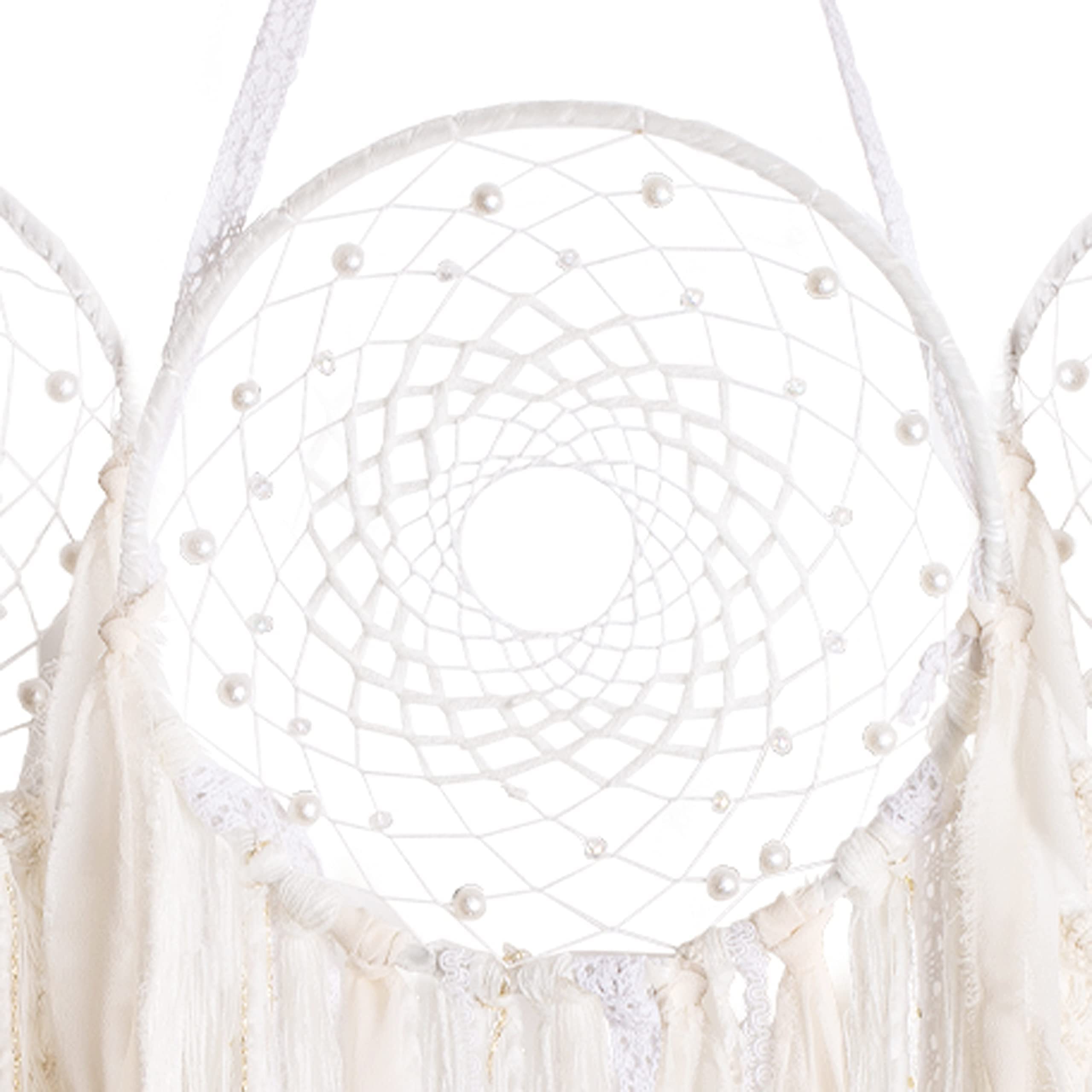 Colgante de pared de macramé blanco con triple luna y media luna, atrapasueños bohemio para dormitorio de mujeres, tapiz tejido, regalo de brujería, decoración pagana para adultos 6