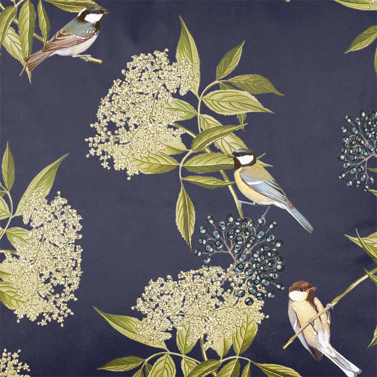Izabela Peters Graphite Luxury Upholstery Curtain Fabric - Eco-Friendly Velvet - Designer Blind, Craft, Sewing Fabric By The Metre - Bird On Elderflower - Sample