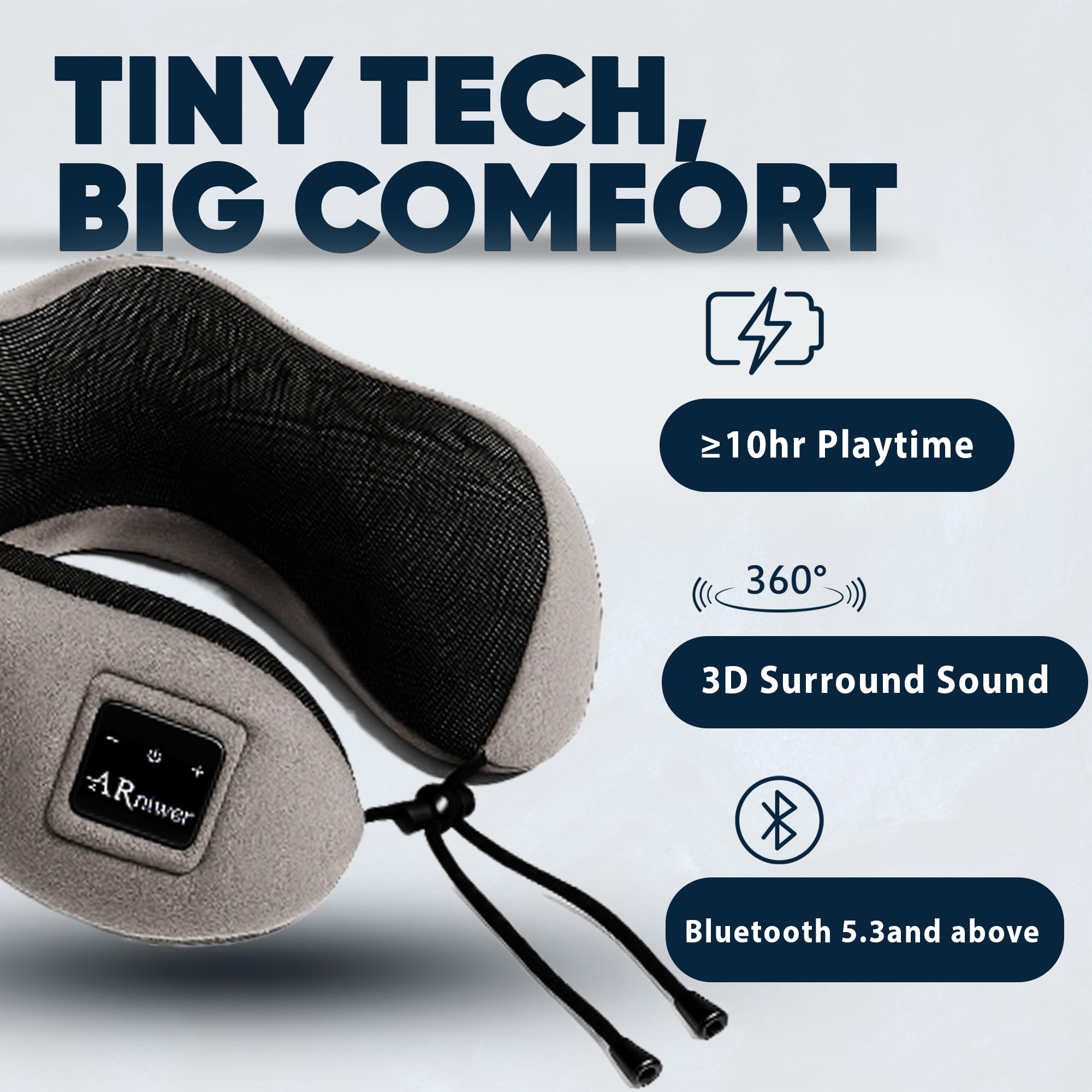Almohada de cuello semicircular con Bluetooth y altavoz inalámbrico Bluetooth adecuado para avión, autobús, tren, coche, oficina y camping al aire libre para dormir, descansar, los mejores
