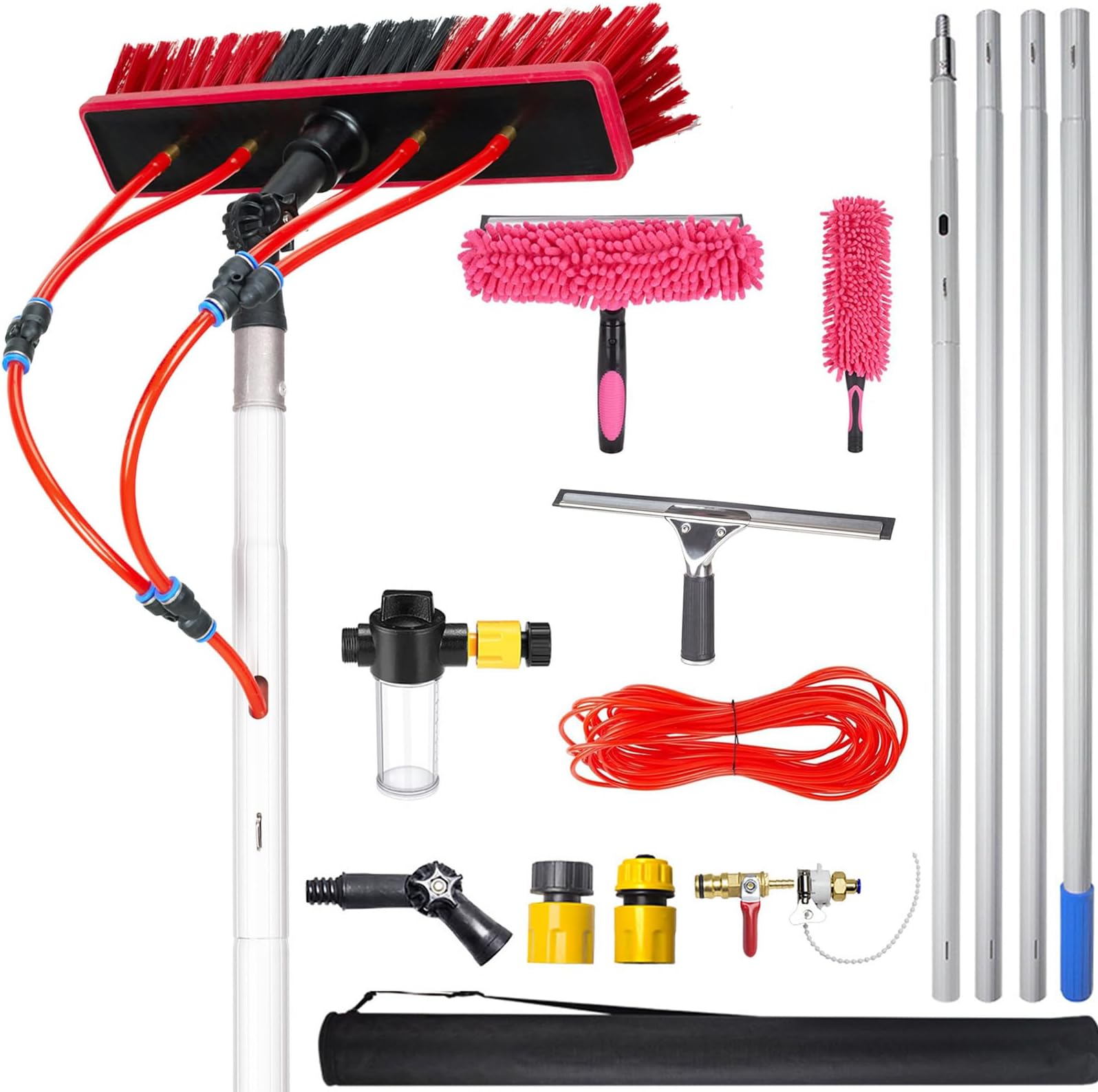 3-20M Water Fed Pole Kit with Soap Dispenser Adjustable Solar Panel Cleaning Kit Cleaner Tool for Roof Outdoor Glass Brush Window Washing Equipment (55cm Brush,11m)